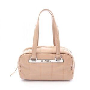 Chanel Boston Bag Choco Bar Beige Caviar Leather